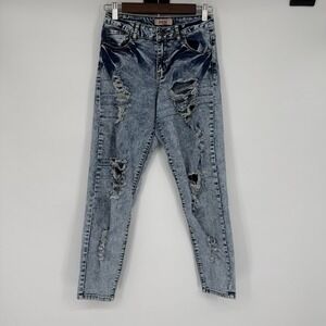 Judy Blue Womens Size 3 Acid Wash Mid Rise Distressed Skinny Jeans Grunge VTG